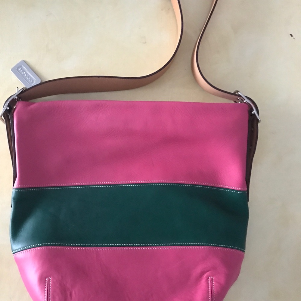 Coach pink and green handbag